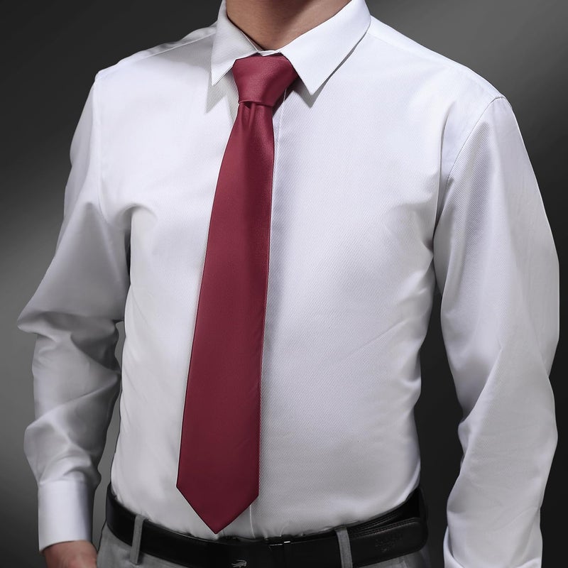Murong Men's Ties Solid Color Pure Polyester Plain Fine Stripes Necktie Ties For Men - Image 2